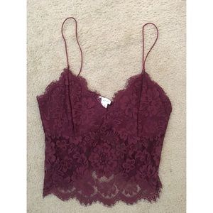 Red lace crop top